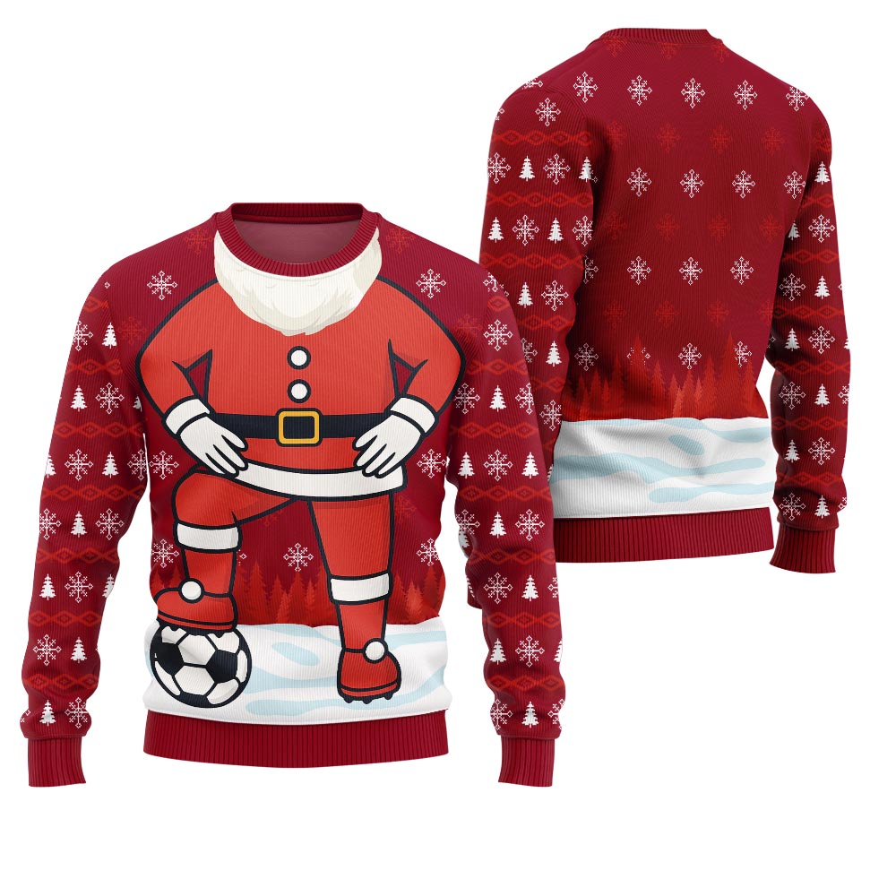 Funny Santa Playing Soccer Ugly Christmas Sweater