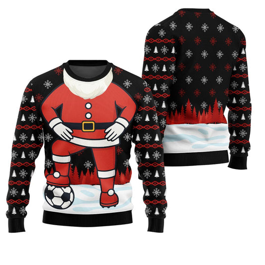 Funny Santa Playing Soccer Ugly Christmas Sweater