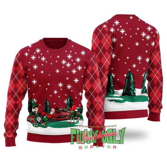 Funny Santa Riding F1 Ugly Christmas Sweater Cardinal Red