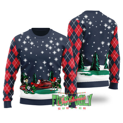 Funny Santa Riding F1 Ugly Christmas Sweater Navy