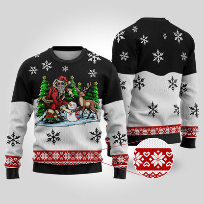 Funny Santa Skateboard Black Ugly Christmas Sweater - Funny Ugly Christmas Sweater