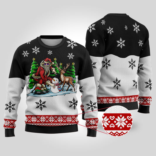 Funny Santa Skateboard Black Ugly Christmas Sweater - Funny Ugly Christmas Sweater