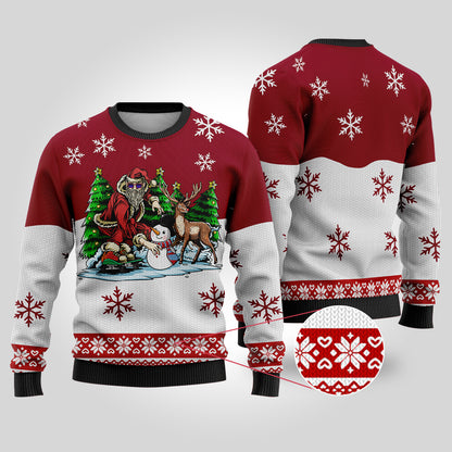 Funny Santa Skateboard Cardinal Red Ugly Christmas Sweater - Funny Ugly Christmas Sweater