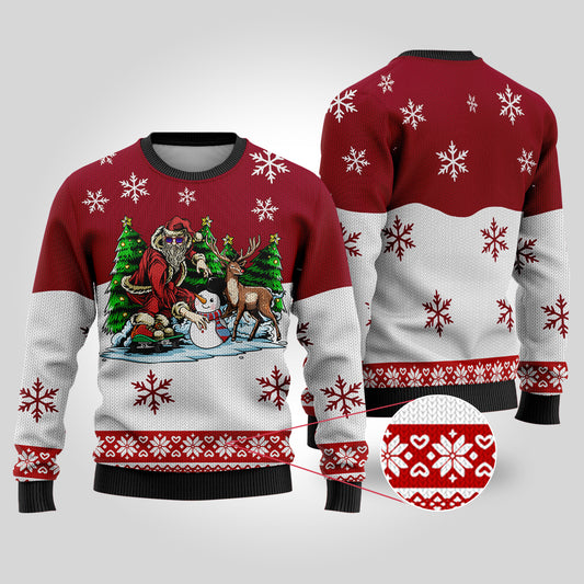 Funny Santa Skateboard Cardinal Red Ugly Christmas Sweater - Funny Ugly Christmas Sweater