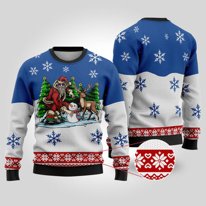 Funny Santa Skateboard Royal Ugly Christmas Sweater - Funny Ugly Christmas Sweater