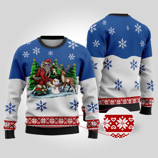 Funny Santa Skateboard Royal Ugly Christmas Sweater - Funny Ugly Christmas Sweater