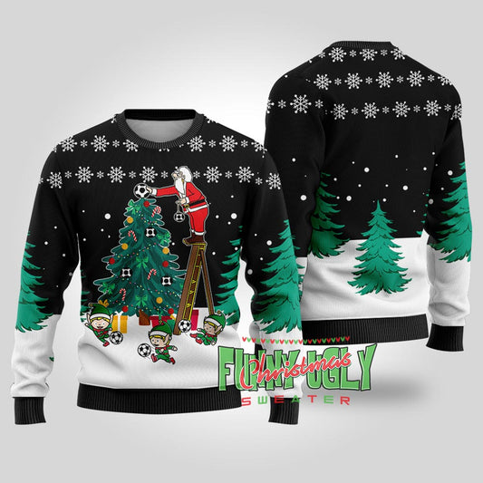 Funny Santa Soccer Ugly Christmas Sweater Black