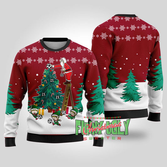 Funny Santa Soccer Ugly Christmas Sweater Cardinal Red