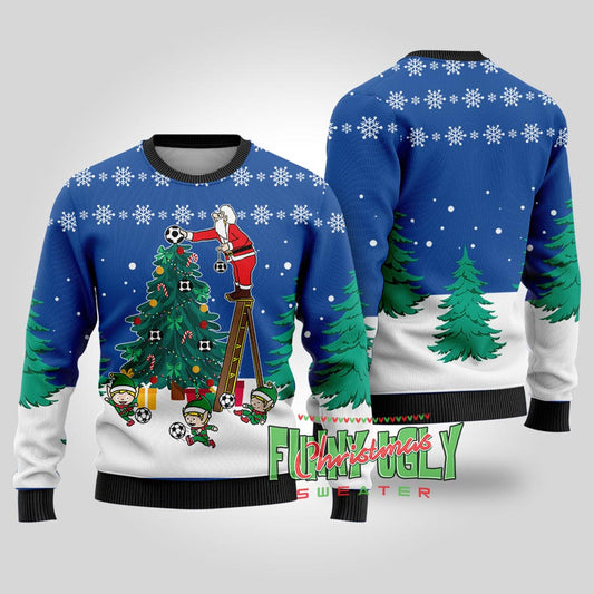 Funny Santa Soccer Ugly Christmas Sweater Royal