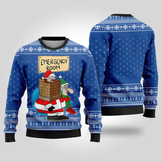 Funny Santa Stuck in Emergency Room Ugly Christmas Sweater Royal