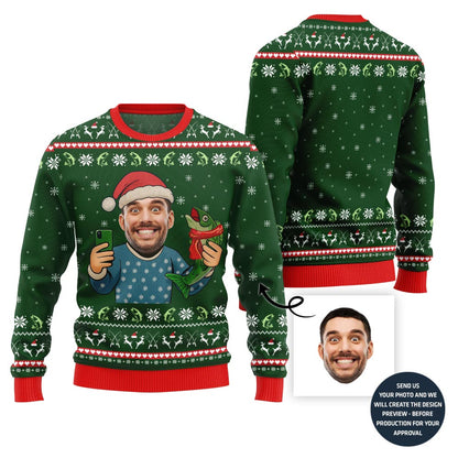 Funny Santa With Fish Custom Face Ugly Christmas Sweater