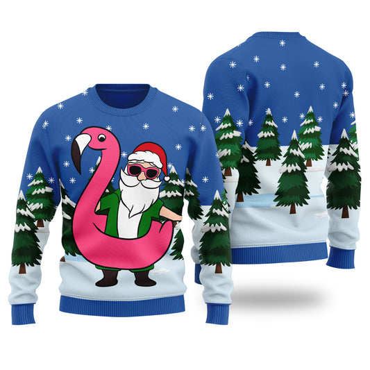 Funny Santa With Flamingo Funny Ugly Xmas Sweaters