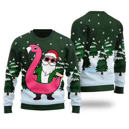 Funny Santa With Flamingo Funny Ugly Xmas Sweaters