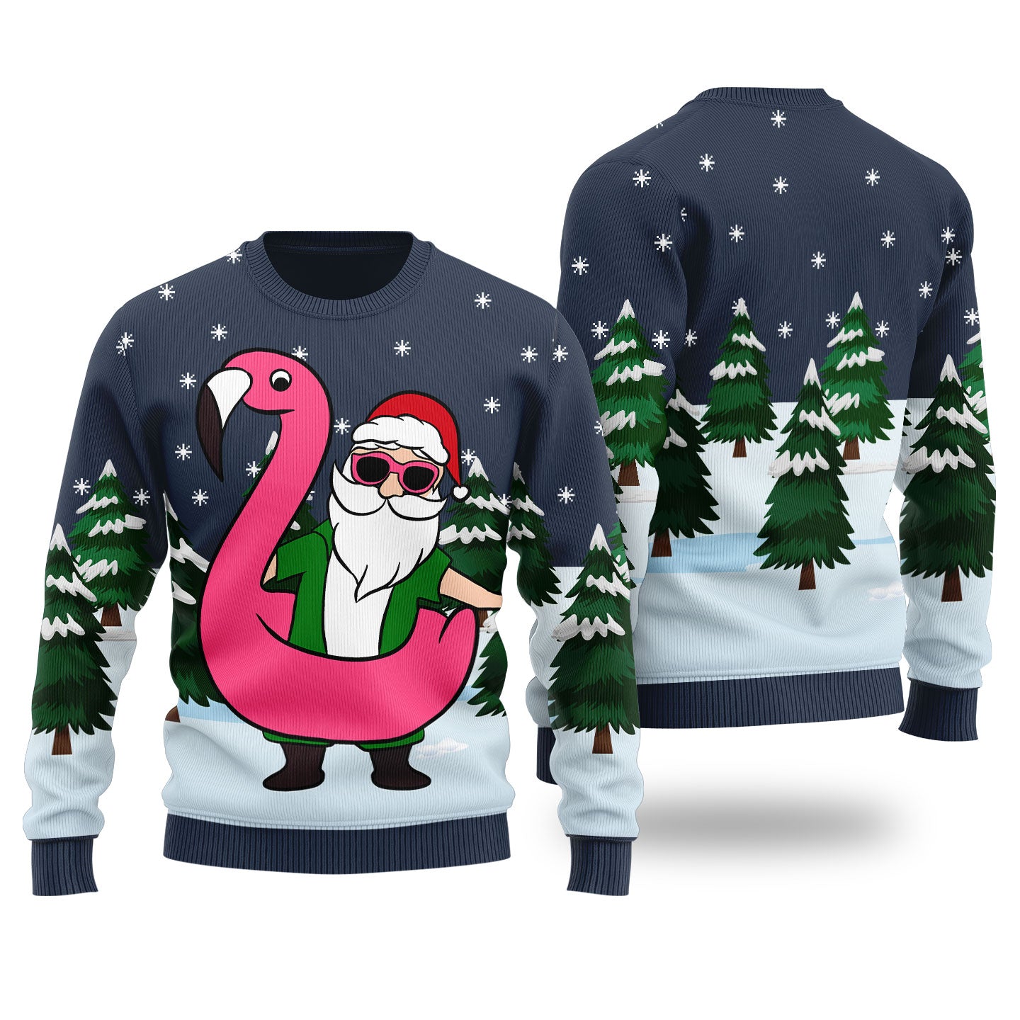 Funny Santa With Flamingo Funny Ugly Xmas Sweaters