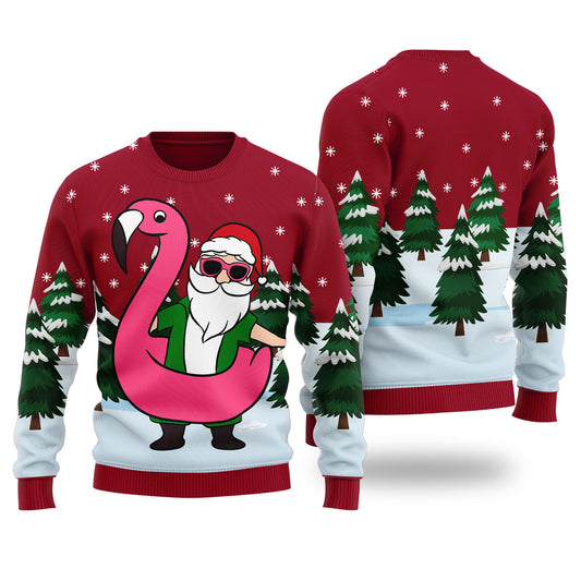 Funny Santa With Flamingo Funny Ugly Xmas Sweaters