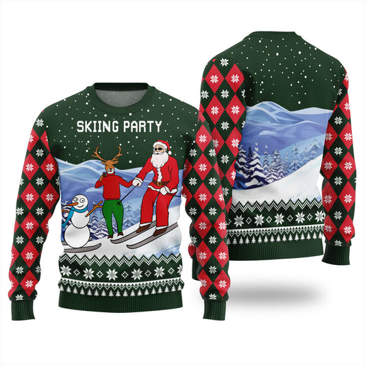 Funny Santa With Reindeer And Snowman Ugly Christmas Sweater For Men