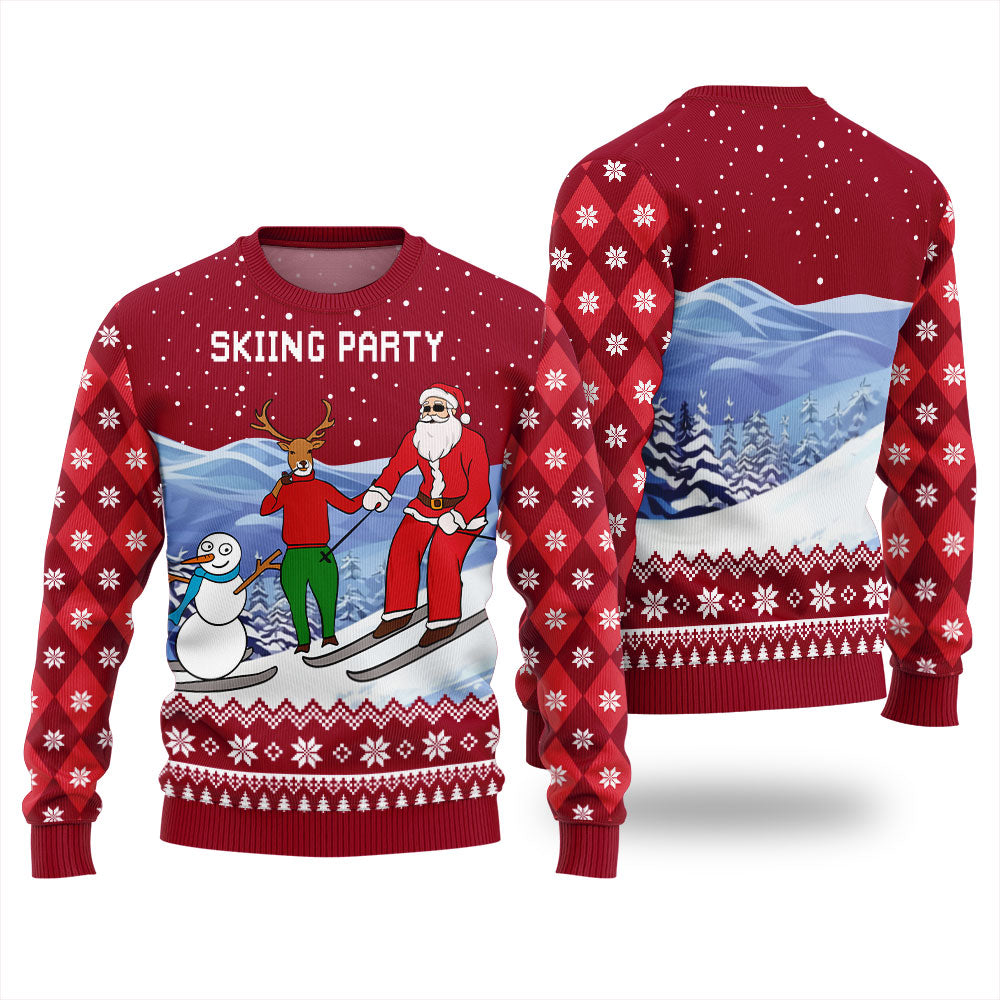 Funny Santa With Reindeer And Snowman Ugly Christmas Sweater For Men