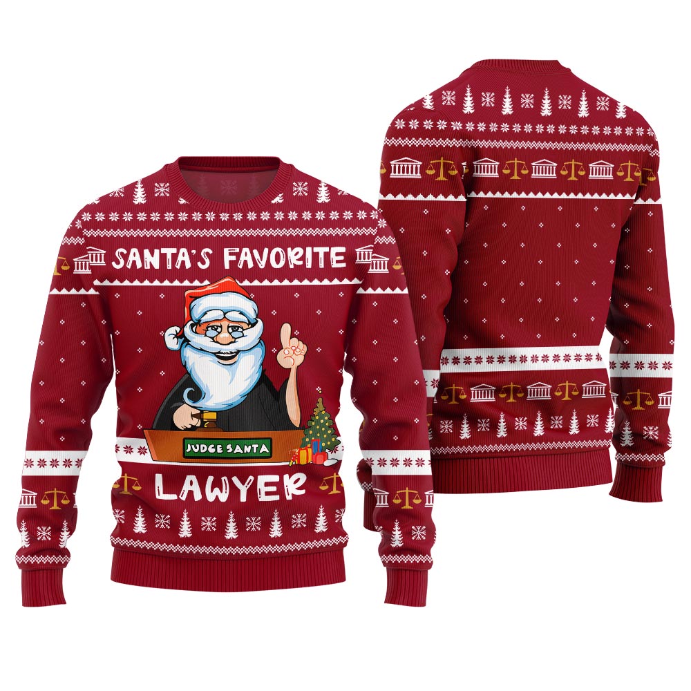 Funny Santa's Favorite Lawyer Christmas Sweater Red