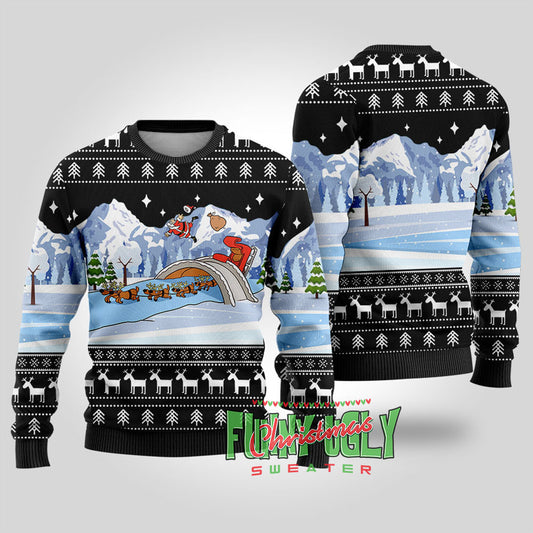 Funny Santa's Sleigh Ugly Christmas Sweater Black