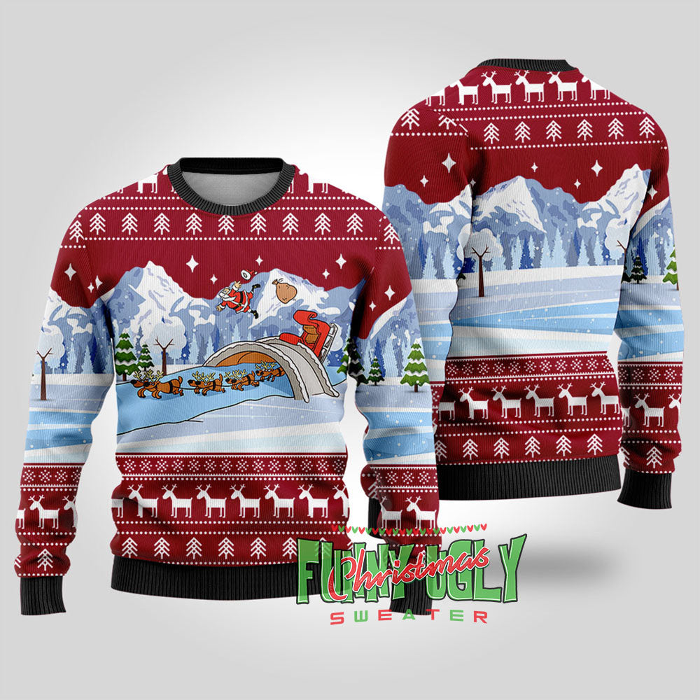 Funny Santa's Sleigh Ugly Christmas Sweater Cardinal Red