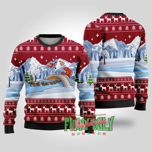 Funny Santa's Sleigh Ugly Christmas Sweater Cardinal Red