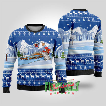 Funny Santa's Sleigh Ugly Christmas Sweater Royal