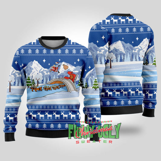 Funny Santa's Sleigh Ugly Christmas Sweater Royal