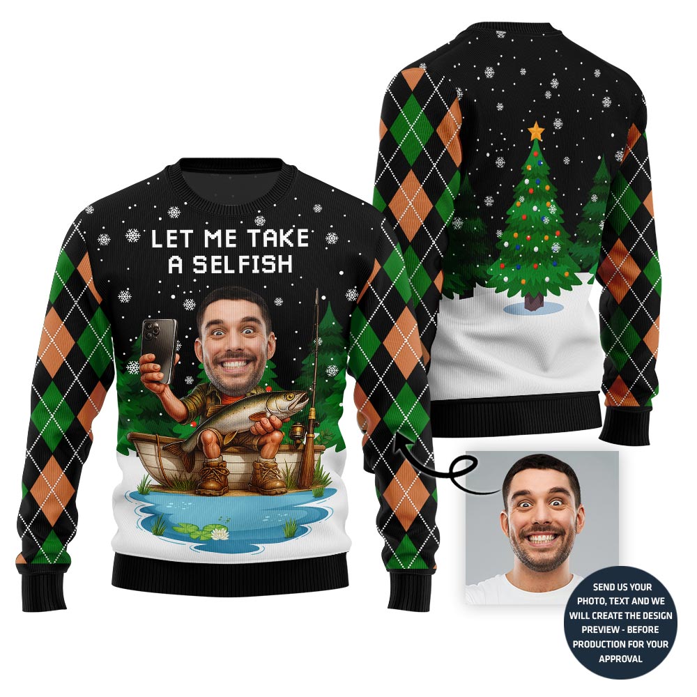 Funny Sel-fish Custom Fishing Ugly Christmas Sweater For Men