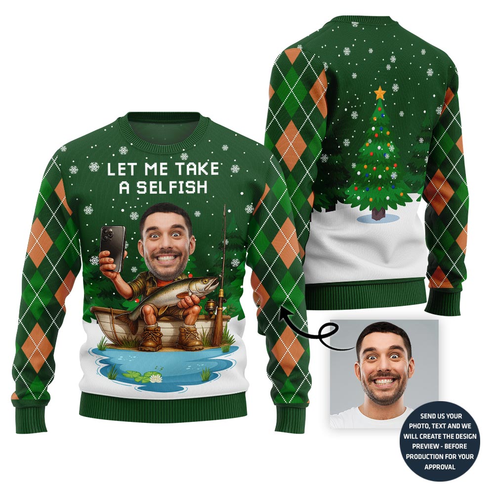 Funny Sel-fish Custom Fishing Ugly Christmas Sweater For Men