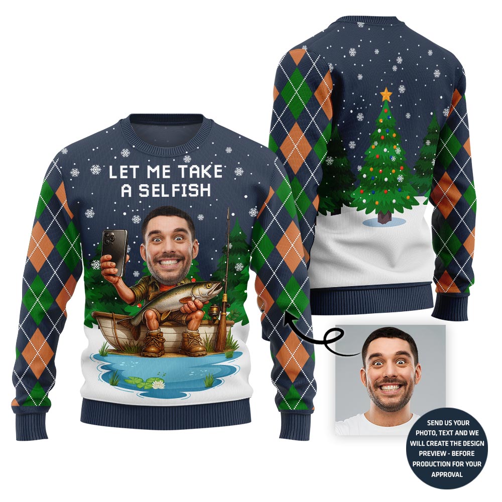 Funny Sel-fish Custom Fishing Ugly Christmas Sweater For Men