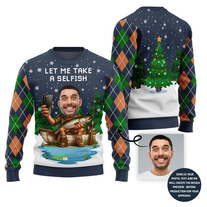 Funny Sel-fish Custom Fishing Ugly Christmas Sweater For Men