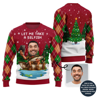 Funny Sel-fish Custom Fishing Ugly Christmas Sweater For Men