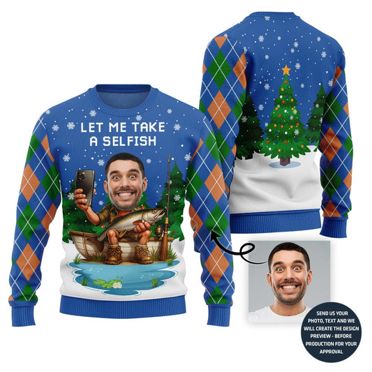 Funny Sel-fish Custom Fishing Ugly Christmas Sweater For Men