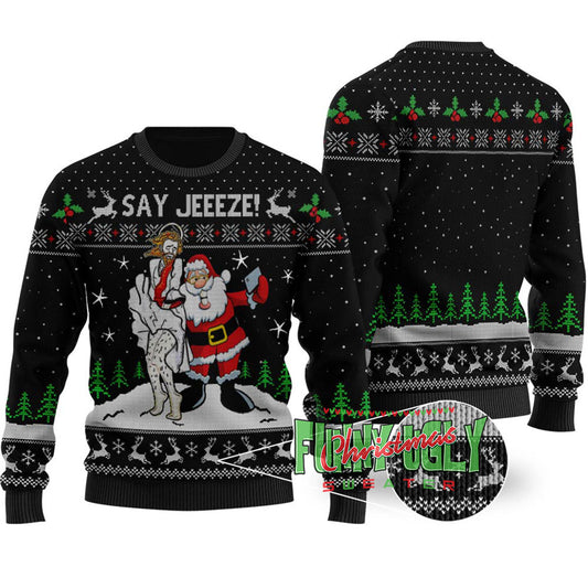 Funny Selfie Santa Ugly Christmas Sweater Black