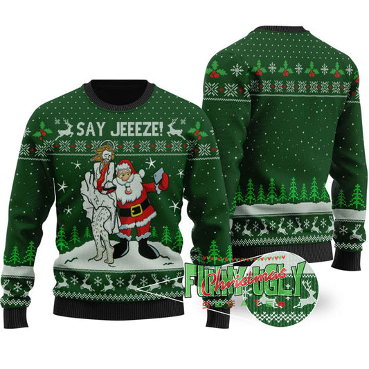 Funny Selfie Santa Ugly Christmas Sweater Forest Green
