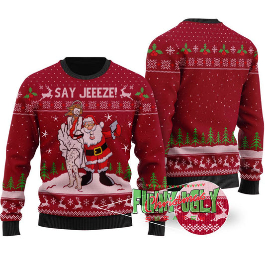 Funny Selfie Santa Ugly Christmas Sweater Cardinal Red