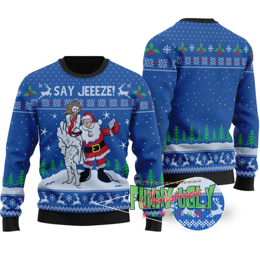 Funny Selfie Santa Ugly Christmas Sweater Royal