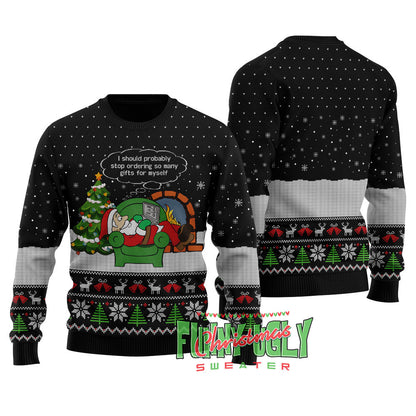 Funny Shopping Santa Ugly Christmas Sweater Black