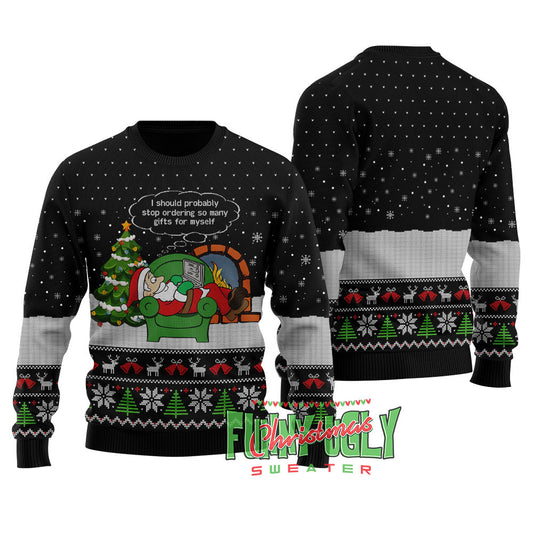 Funny Shopping Santa Ugly Christmas Sweater Black