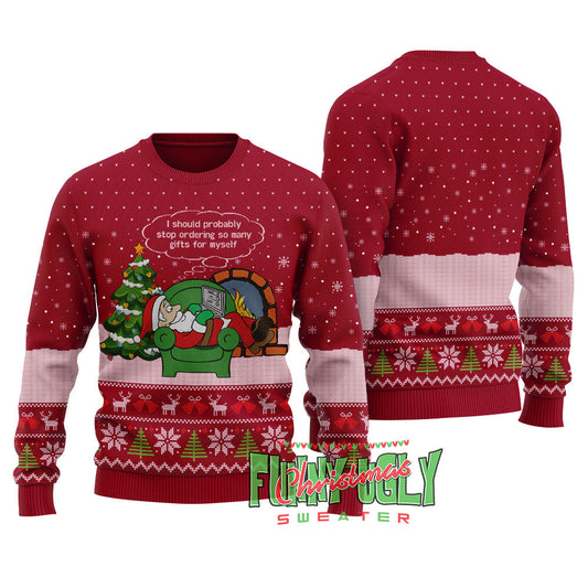 Funny Shopping Santa Ugly Christmas Sweater Cardinal Red