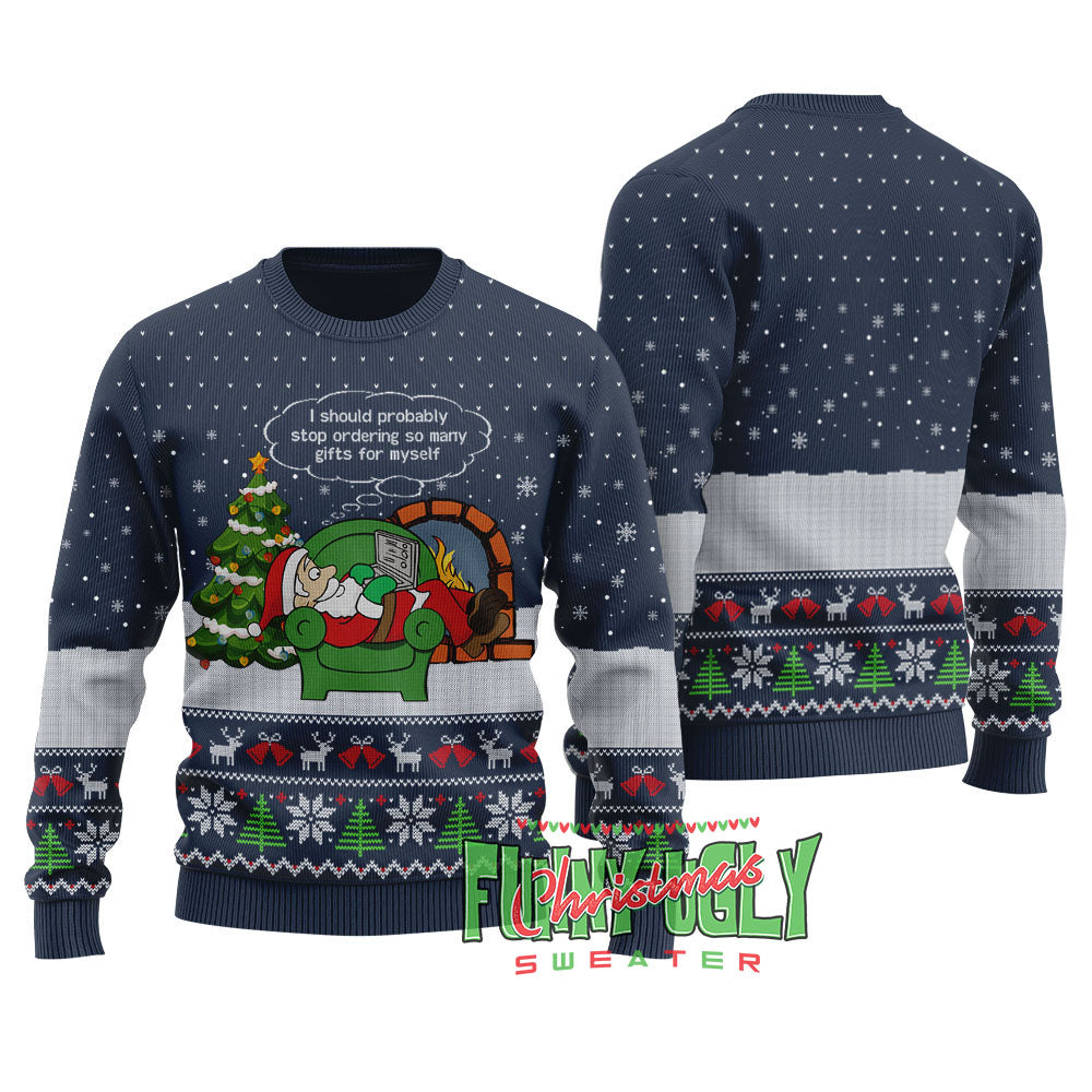 Funny Shopping Santa Ugly Christmas Sweater Navy