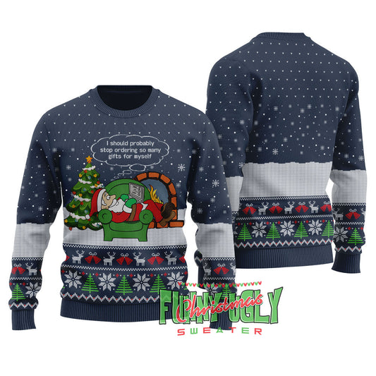 Funny Shopping Santa Ugly Christmas Sweater Navy