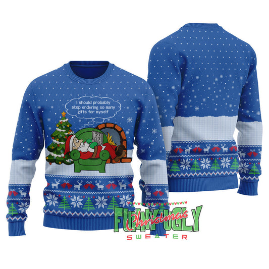 Funny Shopping Santa Ugly Christmas Sweater Royal