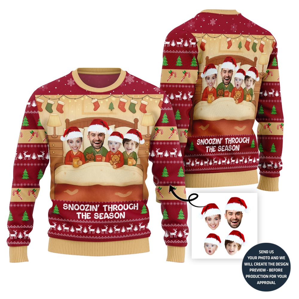 Funny Snoozin' Family Holiday Ugly Sweater