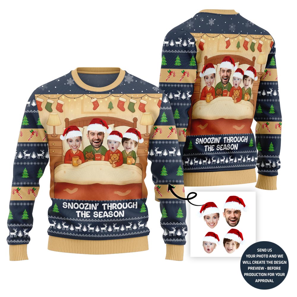 Funny Snoozin' Family Holiday Ugly Sweater