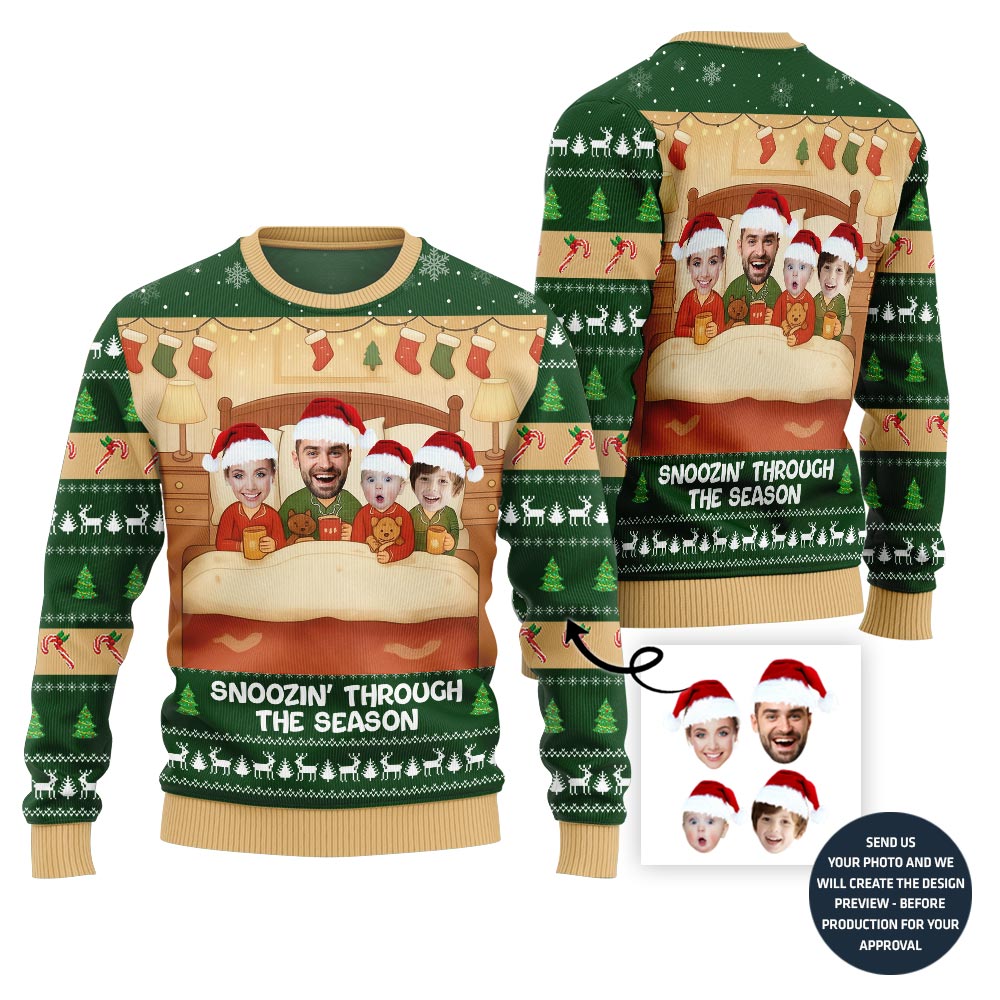 Funny Snoozin' Family Holiday Ugly Sweater