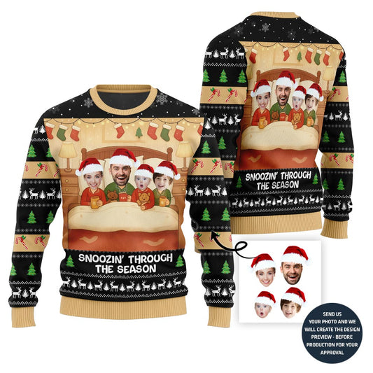 Funny Snoozin' Family Holiday Ugly Sweater
