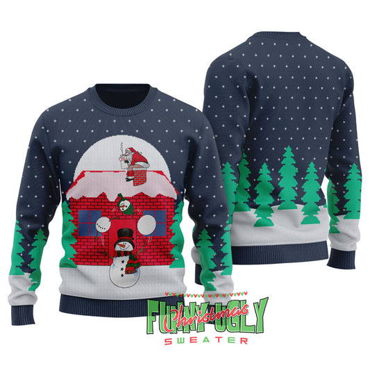Funny Snowman Christmas Sweater Navy