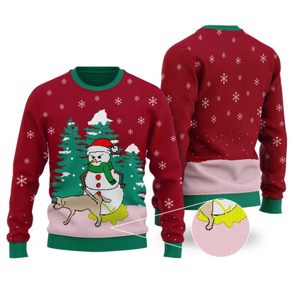 Funny Snowman Christmas Sweaters Cardinal Red