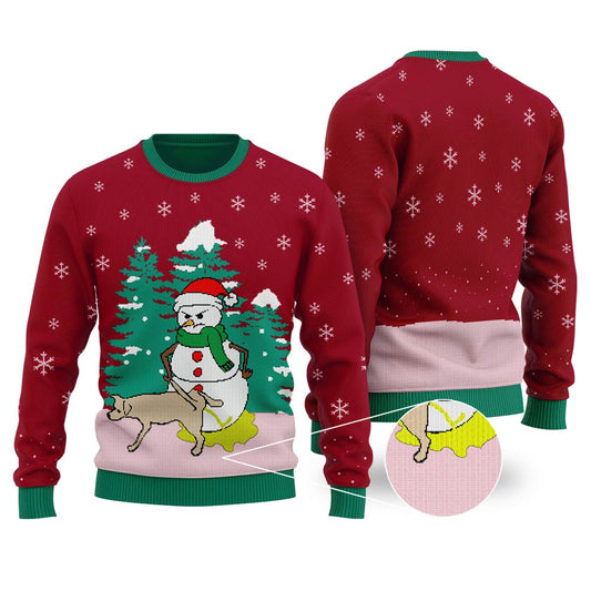 Funny Snowman Christmas Sweaters Cardinal Red